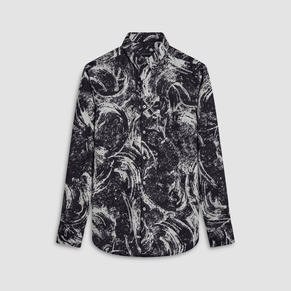 Bugatchi mens XL chalk Julian abstract 100% lyocell button up casual shirt EUC